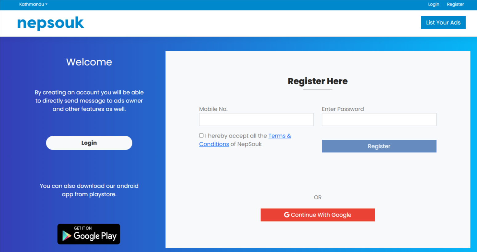 Create an Account to post your items in nepsouk for FREE